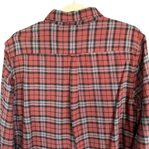 NWT Denim & Flower Plaid Button Down Cotton Flanel Burgundy Maroon - Picture 7 of 10